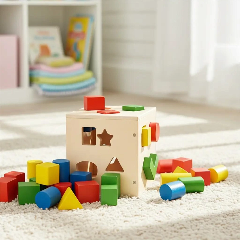 CUBO EDUCATIVO DE MADERA PARA CLASIFICACION DE FORMAS - 1