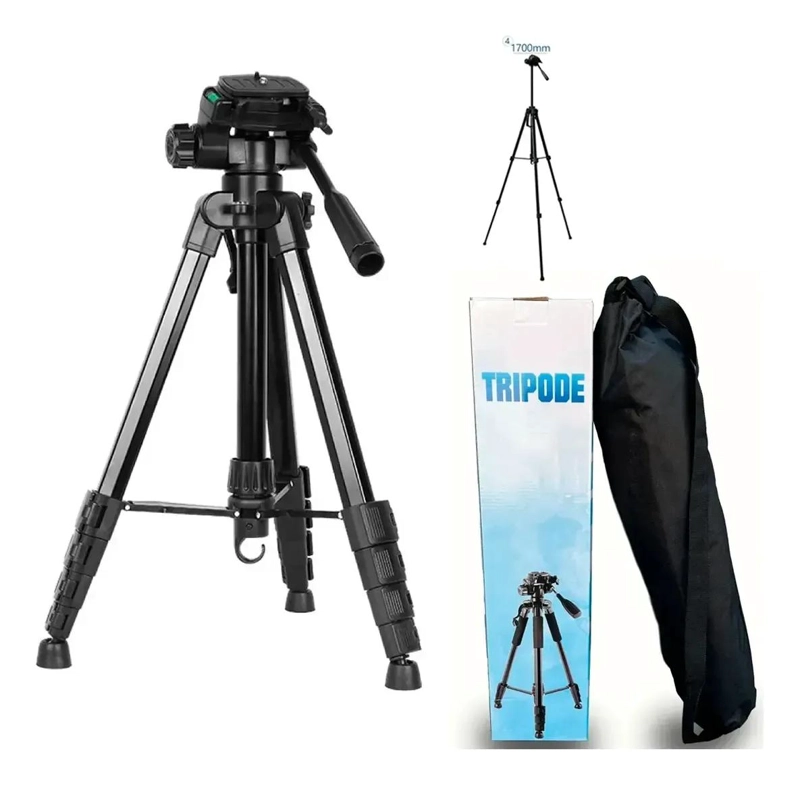 TRIPODE DE ALUMINIO PROFESIONAL 1.7 MTS PARA CAMARA Y CELULAR - 2