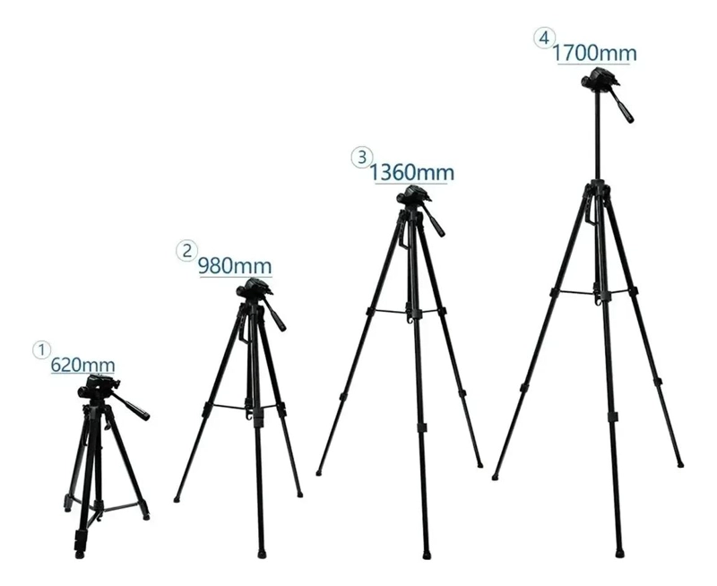 TRIPODE DE ALUMINIO PROFESIONAL 1.7 MTS PARA CAMARA Y CELULAR - 8