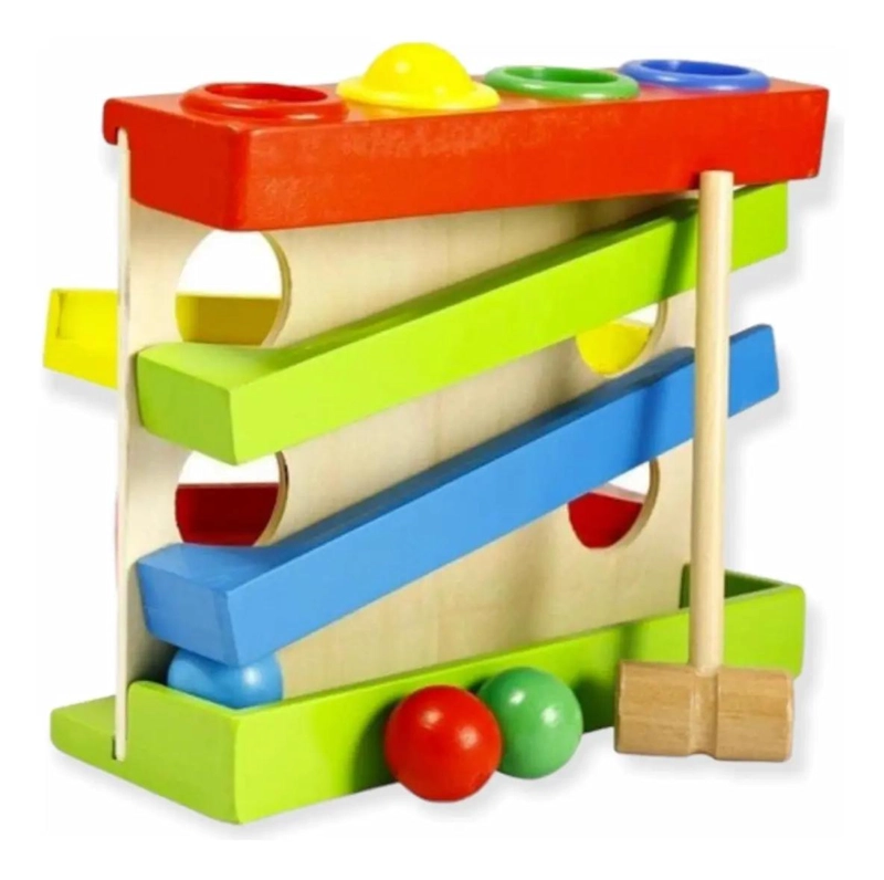 JUEGO DE MADERA CASCADA DE PELOTAS CON MARTILLO PARA NIÑOS - 1