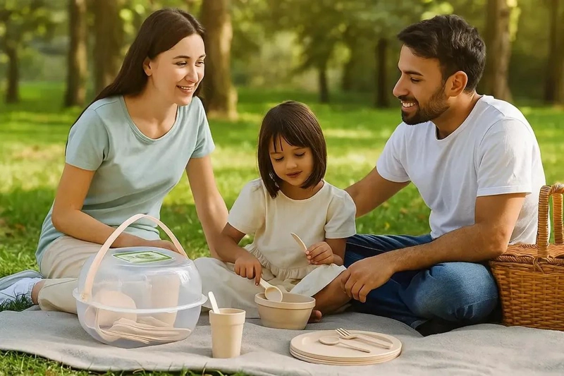 CANASTA DE PICNIC CON 36 UTENSILIOS Y VASOS PARA SALIDAS - 3