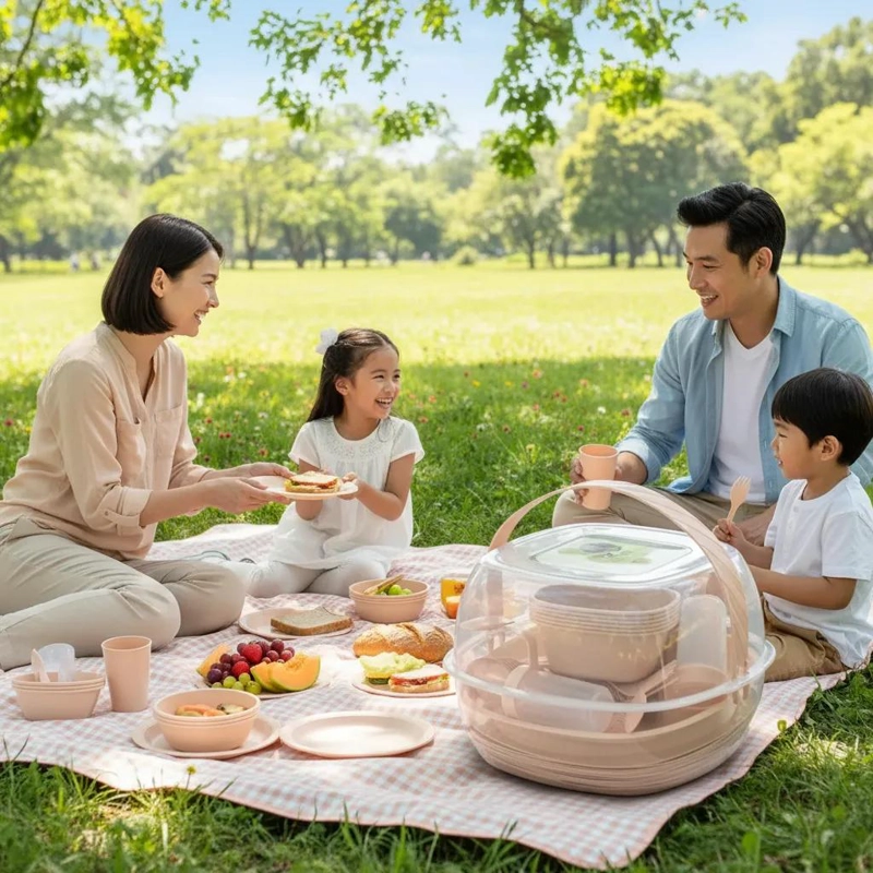 CANASTA DE PICNIC CON 36 UTENSILIOS Y VASOS PARA SALIDAS - 9