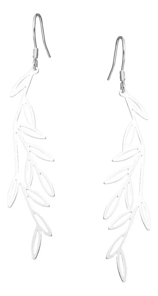 AROS LARGOS DE PLATA 925 CON DISEÑO DE HOJAS - 1
