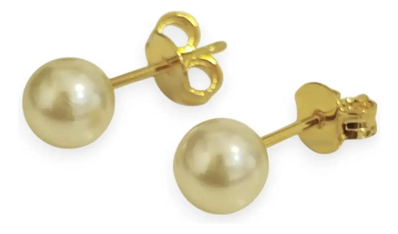 AROS DE PERLA SINTE TICA 6MM ENCHAPADOS EN ORO 18K - 1