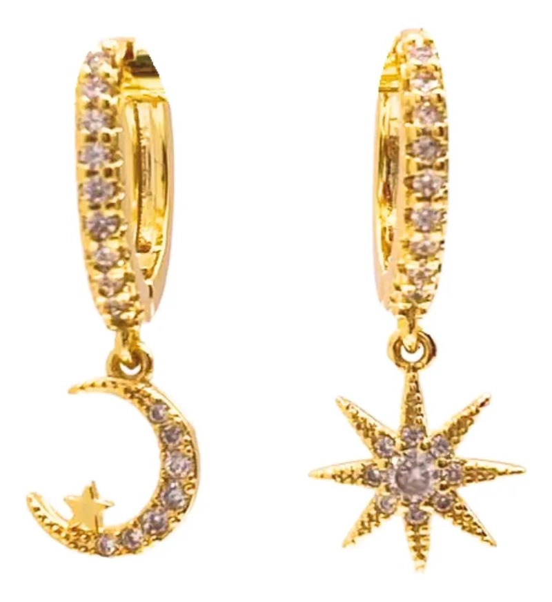 AROS COLGANTES DE LUNA, ESTRELLA Y SOL EN PLATA 925 - 1