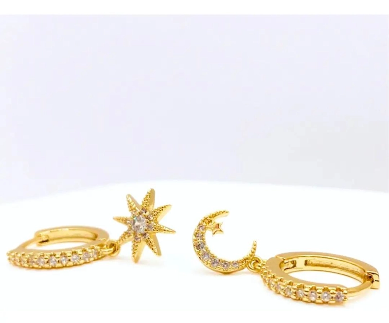 AROS COLGANTES DE LUNA, ESTRELLA Y SOL EN PLATA 925 - 2