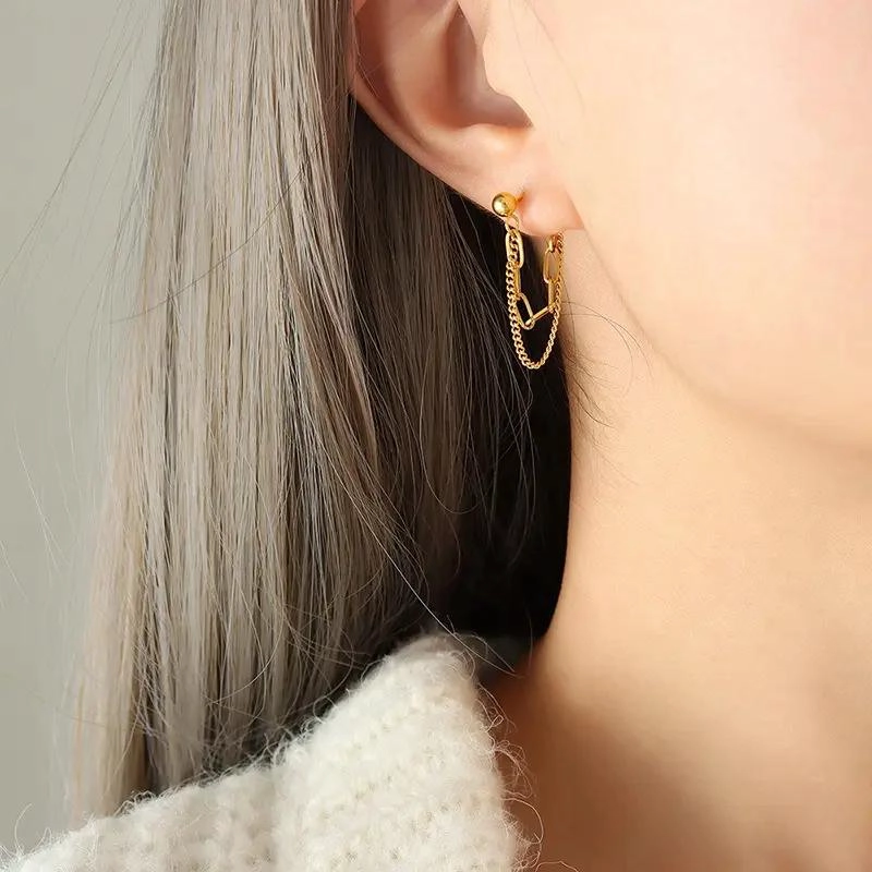 AROS DE BAÑO EN ORO 18K CON DOBLE CADENA Y PELOTITAS - 4