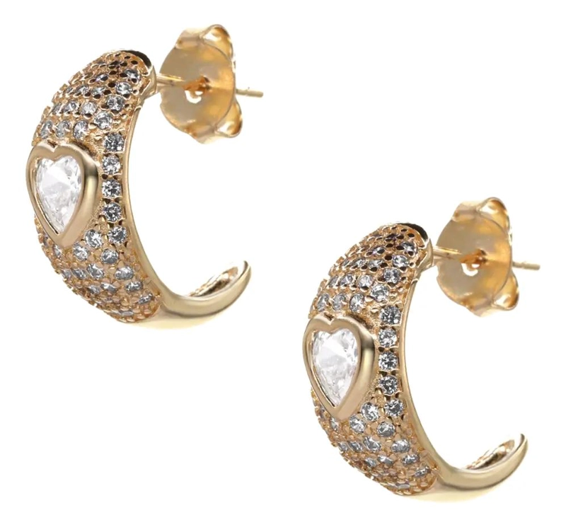 AROS ENCHAPADOS EN ORO ROSADO CON CIRCONES Y CORAZON - 1