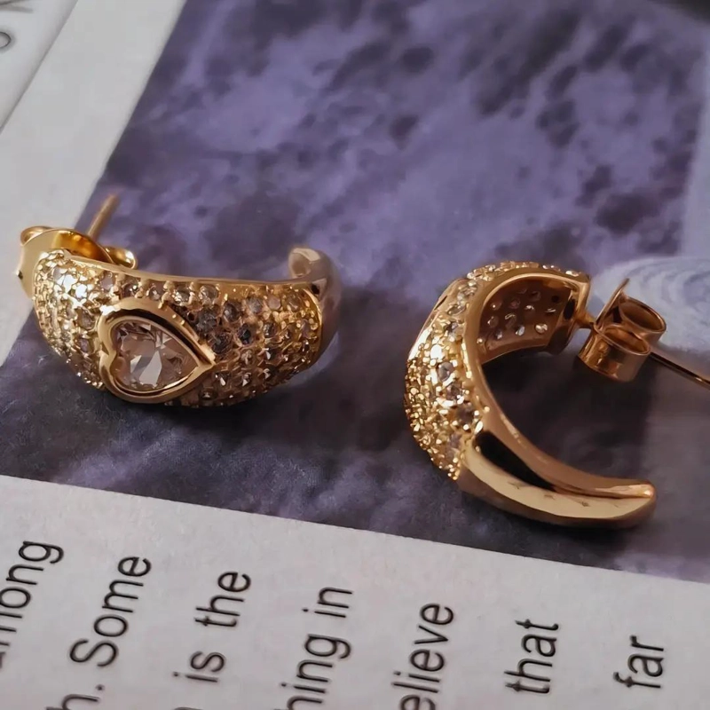 AROS ENCHAPADOS EN ORO ROSADO CON CIRCONES Y CORAZON - 3