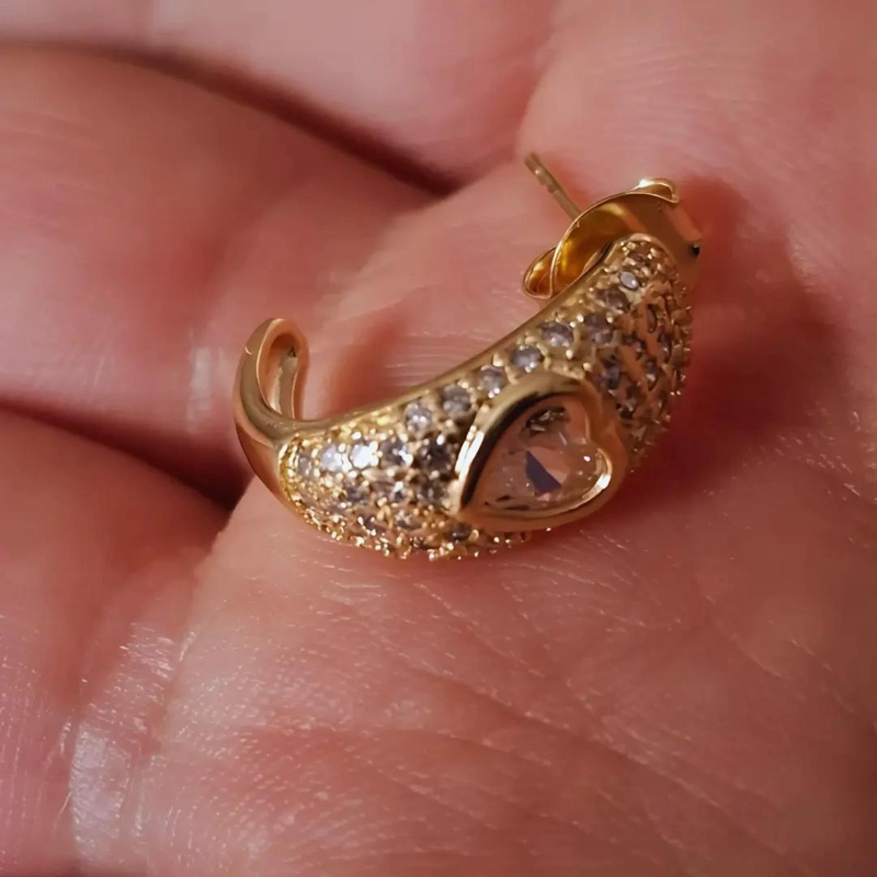 AROS ENCHAPADOS EN ORO ROSADO CON CIRCONES Y CORAZON - 4
