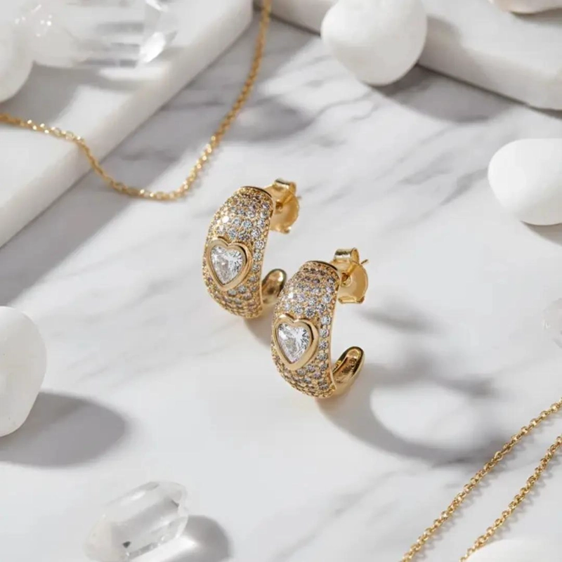 AROS ENCHAPADOS EN ORO ROSADO CON CIRCONES Y CORAZON - 5