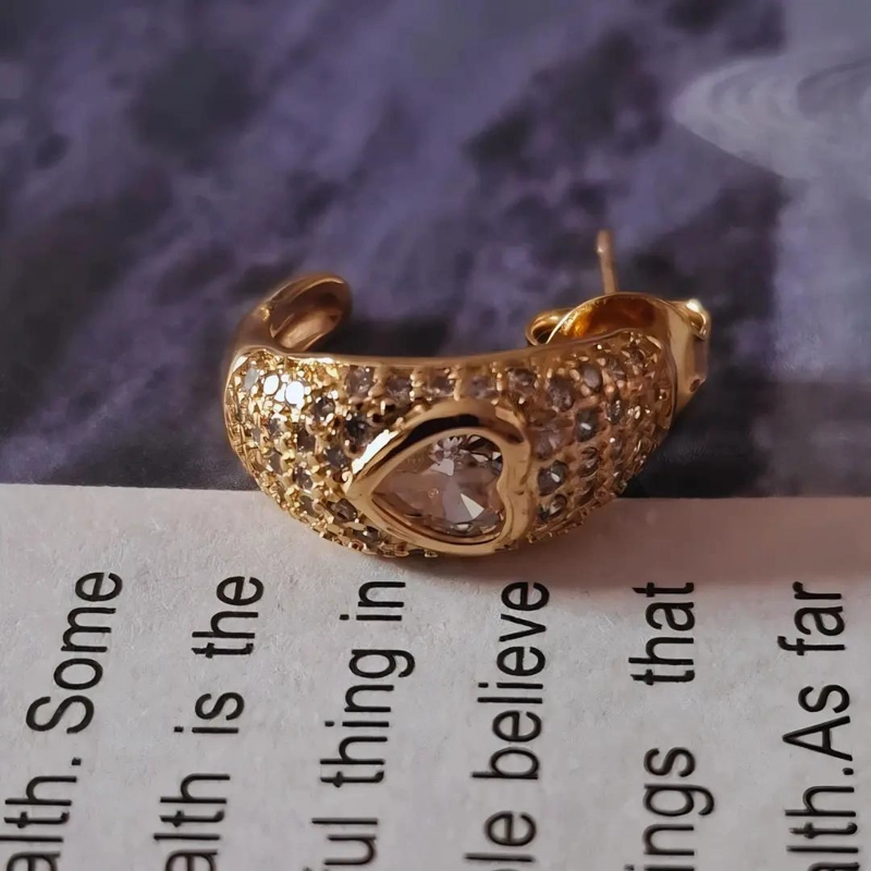 AROS ENCHAPADOS EN ORO ROSADO CON CIRCONES Y CORAZON - 6