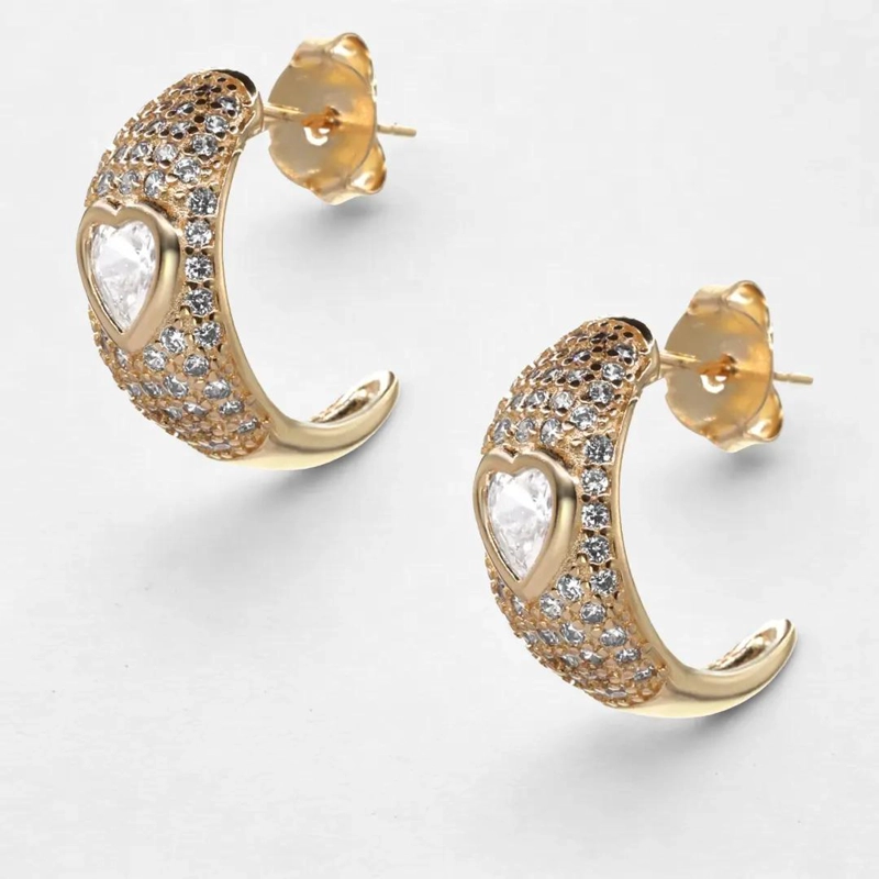 AROS ENCHAPADOS EN ORO ROSADO CON CIRCONES Y CORAZON - 8