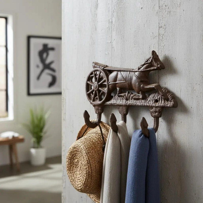 PERCHERO COLGADOR DE PARED DE HIERRO VINTAGE CON GANCHOS - 2