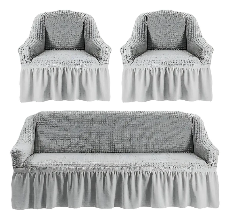 FUNDA DE ALGODON TURCO PARA JUEGO DE SILLONES 3+1+1 CUERPOS GRIS CLARO - 1