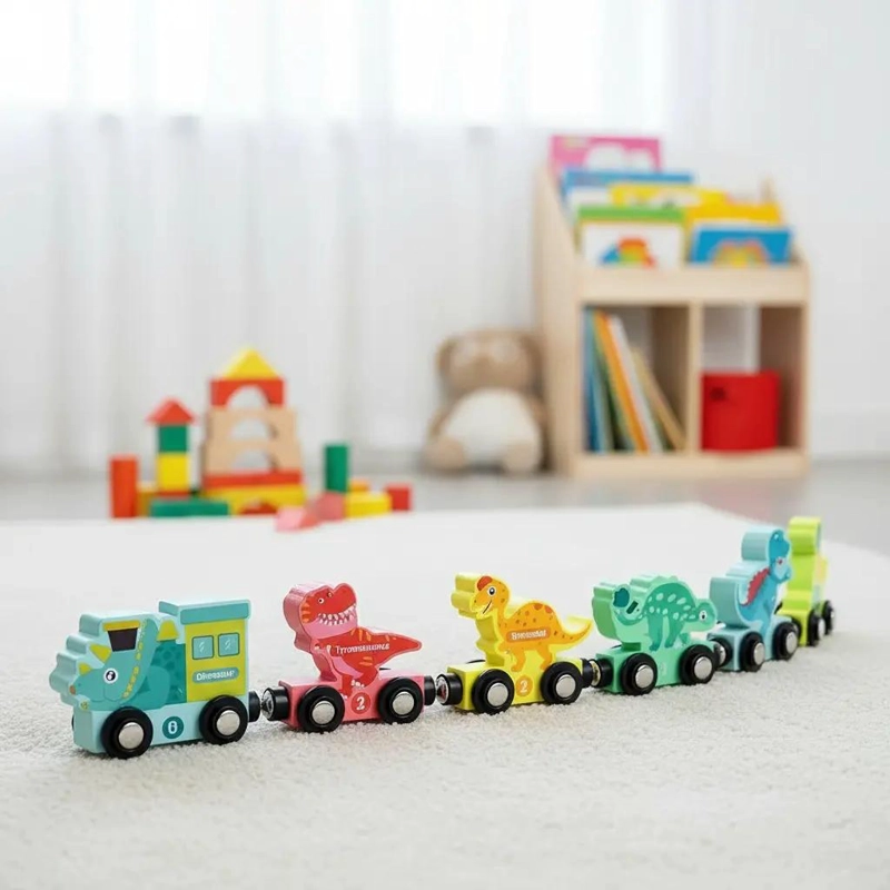 TREN DE DINOSAURIOS DE MADERA PARA APRENDIZAJE INFANTIL - 1