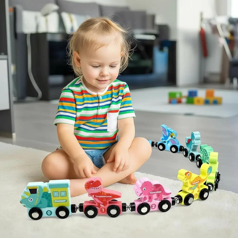 TREN DE DINOSAURIOS DE MADERA PARA APRENDIZAJE INFANTIL - 7