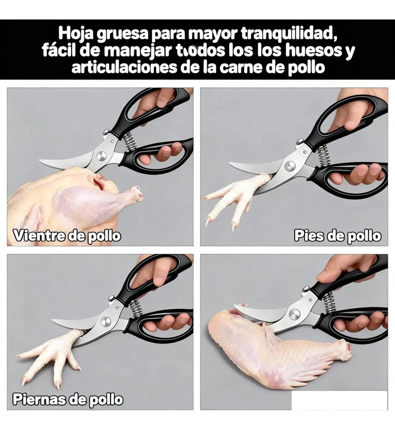 TIJERAS DE ACERO INOXIDABLE PARA CORTAR POLLO PESCADO Y HUESO CON MANGO ERGONF3 - 3