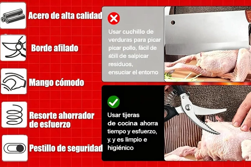 TIJERAS DE ACERO INOXIDABLE PARA CORTAR POLLO PESCADO Y HUESO CON MANGO ERGONF3 - 8