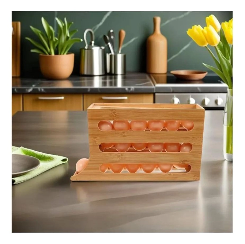 DISPENSADOR AUTOMATICO DE HUEVOS EN BAMBU NATURAL DE 3 NIVELES - 5