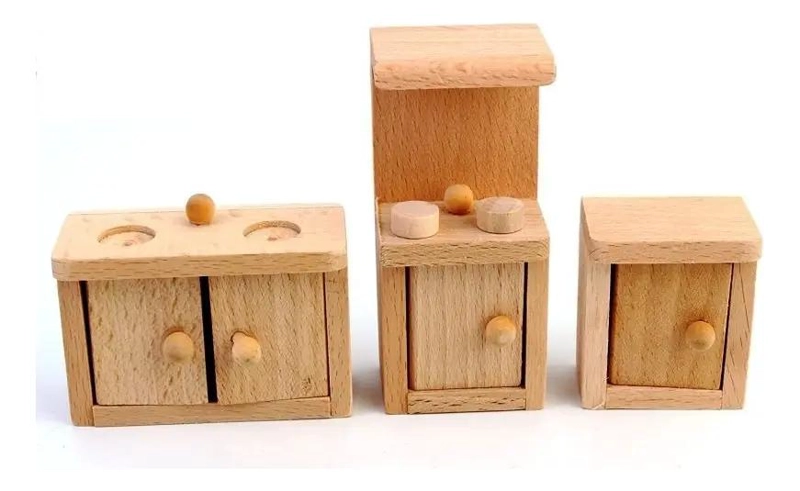 SET COMPLETO DE MUEBLES DE MADERA PARA CASA DE MUÑECAS - 6