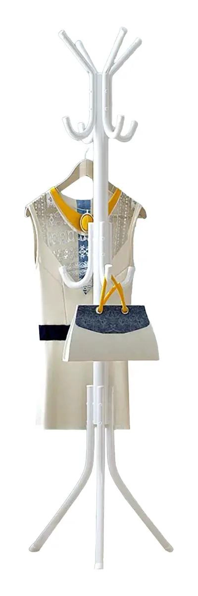 PERCHERO DE PIE METALICO BLANCO CON 12 GANCHOS PARA ROPA Y SOMBREROS - 1