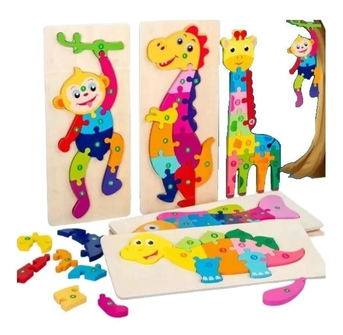 KIT DE 3 PUZZLES DE MADERA 3D PARA NIÑOS - 1