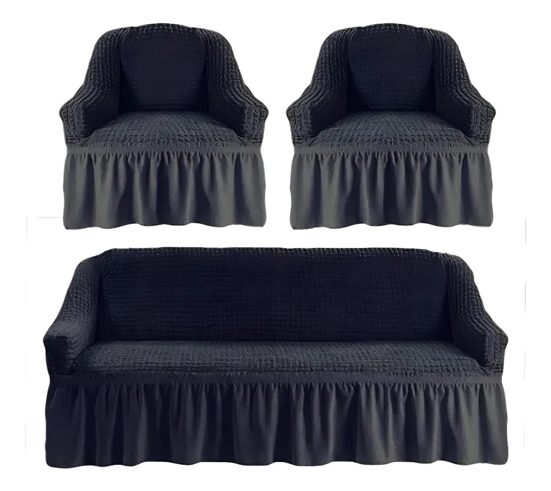 JUEGO DE FUNDAS ELASTICAS PARA SILLONES 3+1+1 CUERPOS EN ALGODON Y VISCOSA GRIS - 1