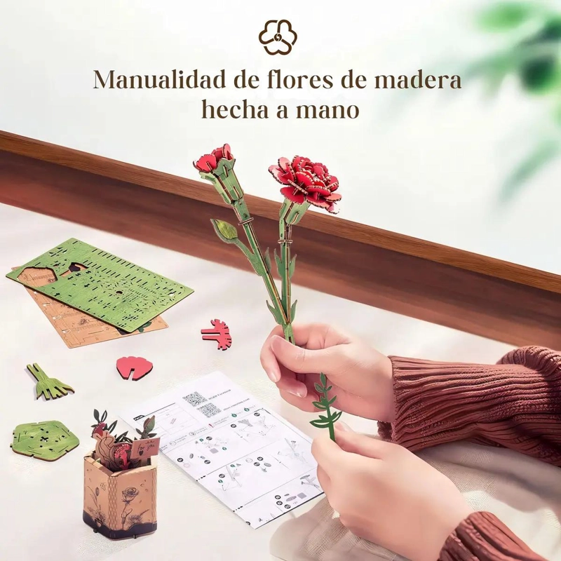 PUZZLE 3D CLAVEL ROJO DE MADERA 124 PIEZAS PARA ARMAR - 7
