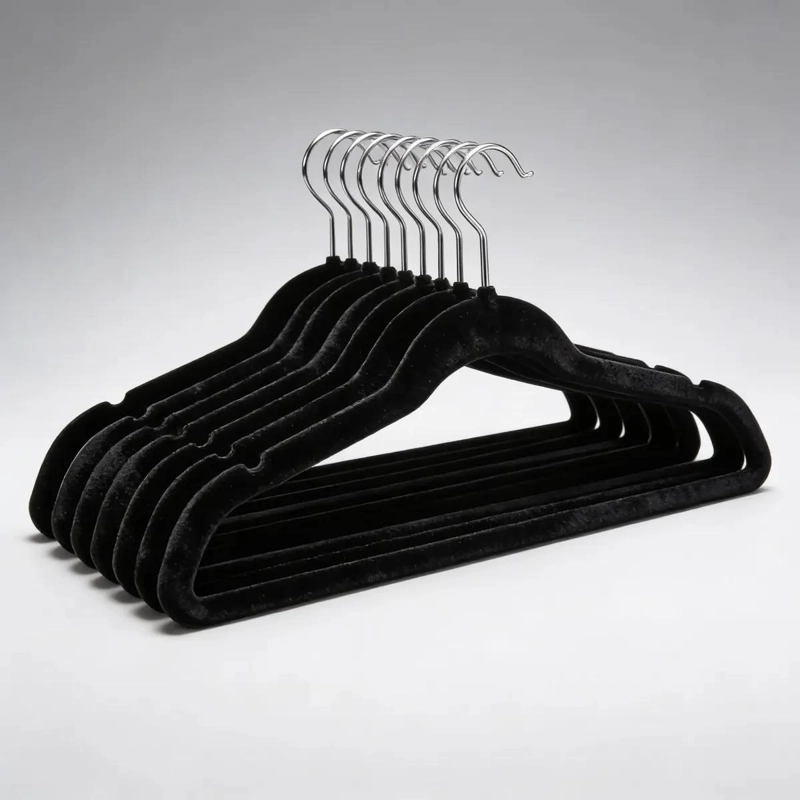 PACK DE 10 COLGADORES DE TERCIOPELO NEGRO DE 42 CM - 1