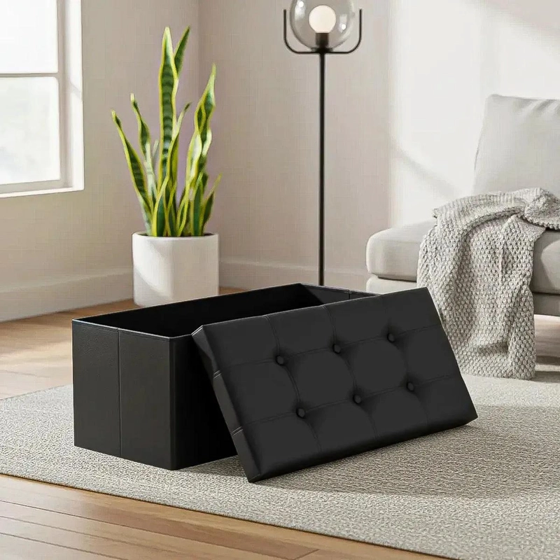 BANQUETA PLEGABLE ORGANIZADOR DE PIEL SINTE TICA EN COLOR NEGRO - 6
