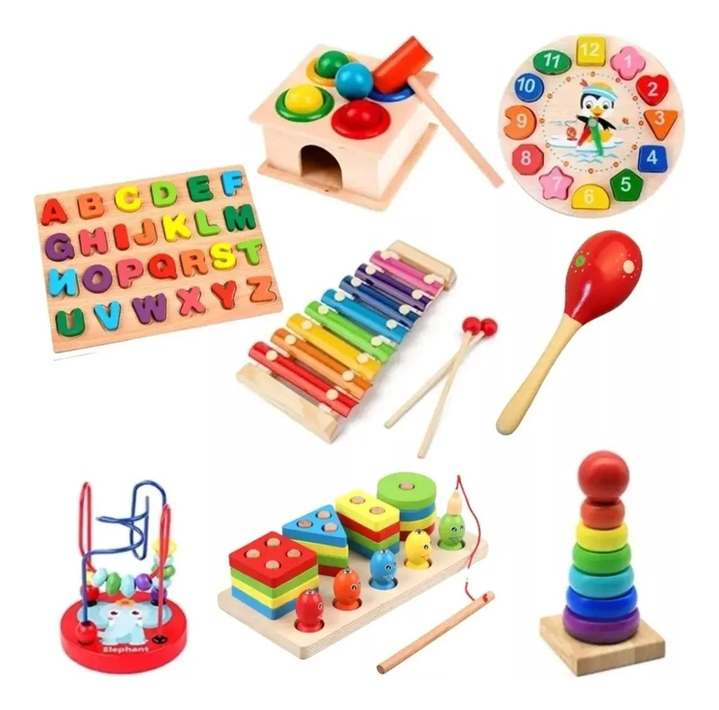 JUGUETES EDUCATIVOS DE MADERA PARA NIÑOS CON 8 PIEZAS - 1