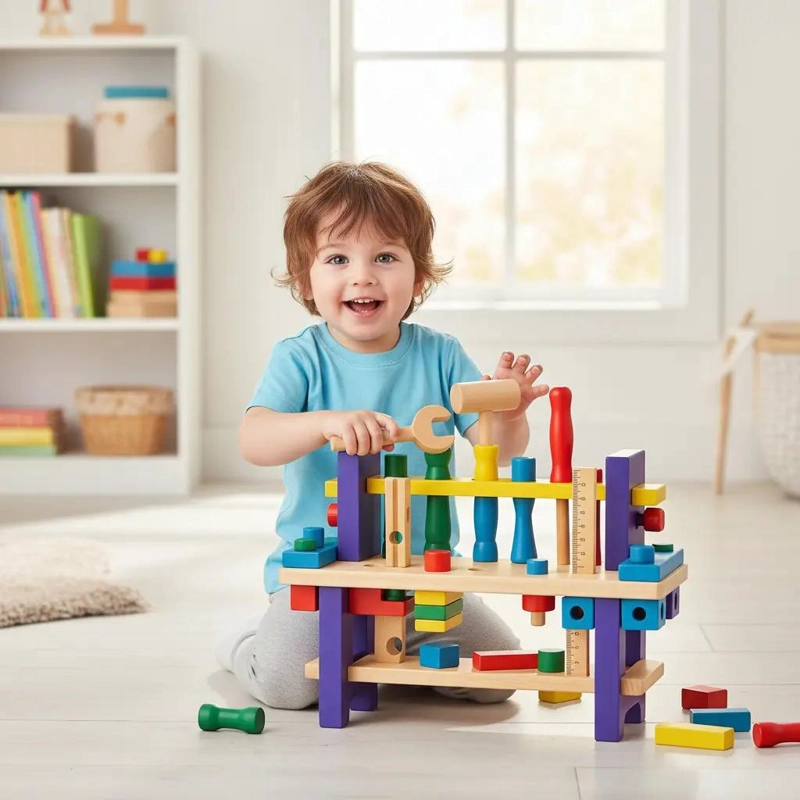 CAJA DE HERRAMIENTAS DE MADERA PARA NIÑOS, JUGUETE EDUCATIVO - 1