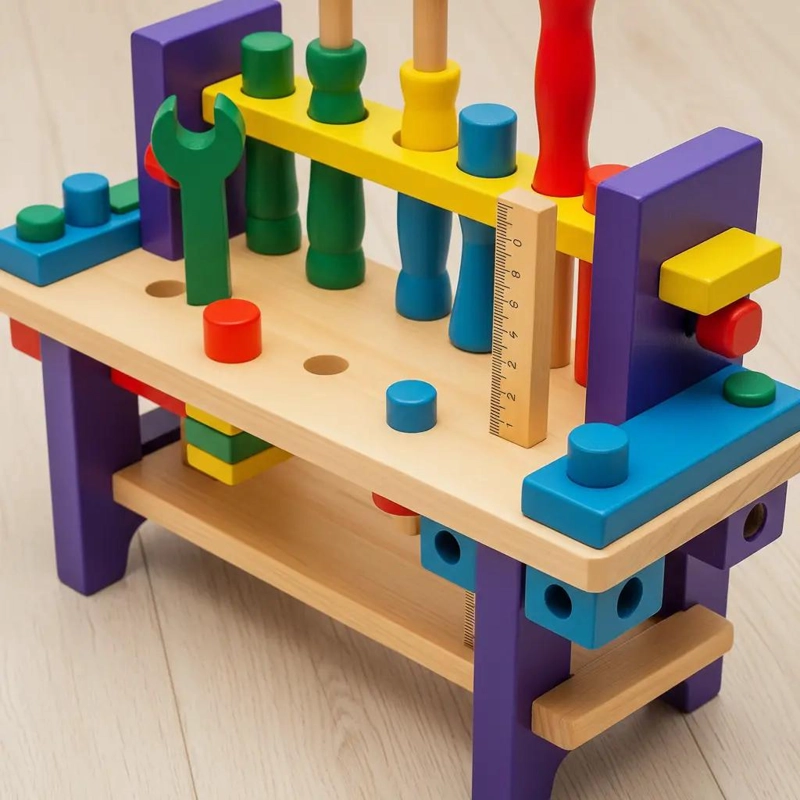 CAJA DE HERRAMIENTAS DE MADERA PARA NIÑOS, JUGUETE EDUCATIVO - 5