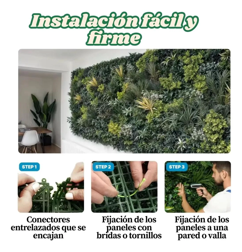 MURO VERTICAL ARTIFICIAL DE PLANTAS PARA DECORACION INTERIOR Y EXTERIOR - 6