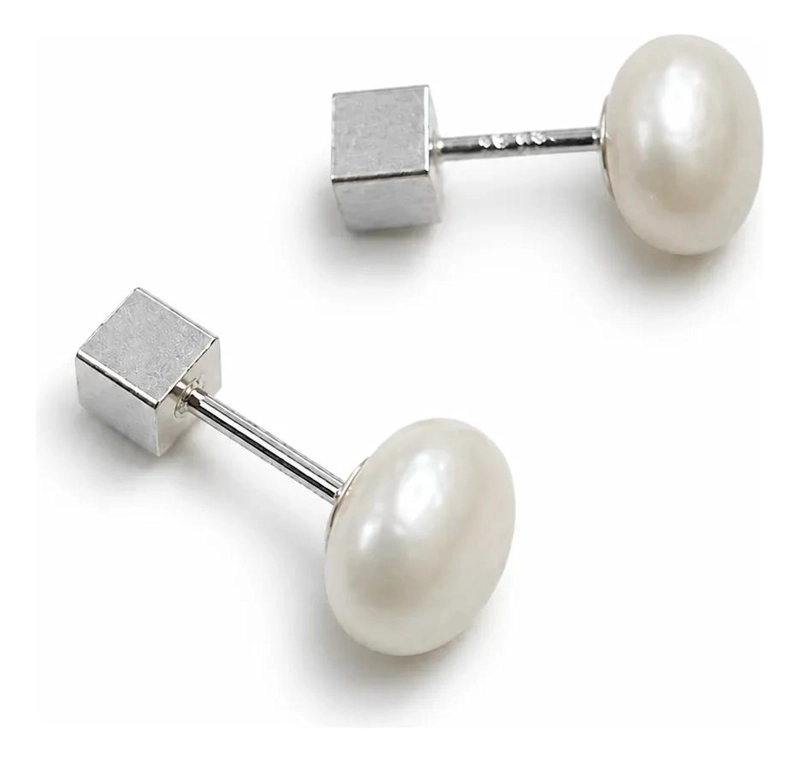 AROS DE PERLA ACHATADA NATURAL EN PLATA 925 DE 7 MM - 1