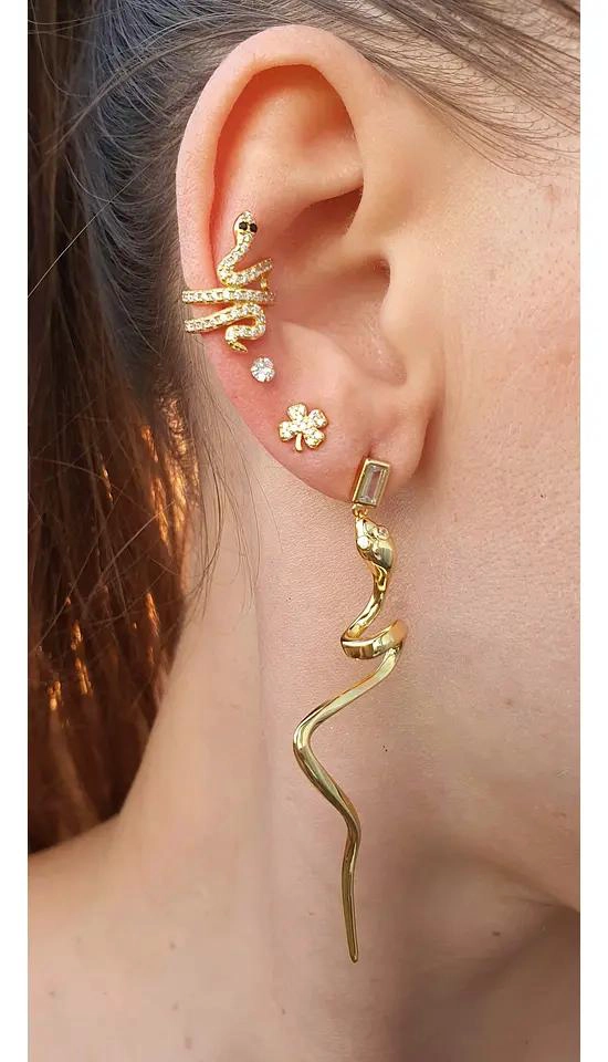 AROS LARGOS EN FORMA DE SERPIENTE CON ACABADO DORADO - 3