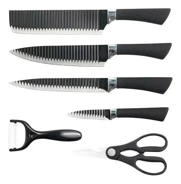 SET DE 6 CUCHILLOS DE COCINA CON TIJERAS Y PELADOR ERGONOMICOS - 4