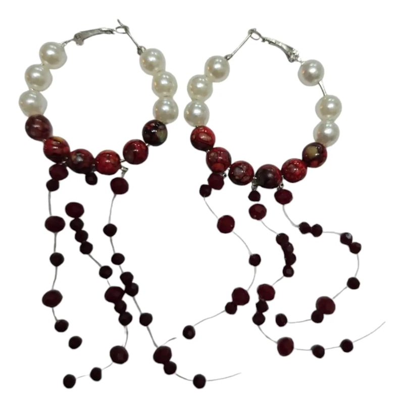 AROS PENDIENTES CON BORLA Y PERLAS IMITACION ELEGANTES - 1