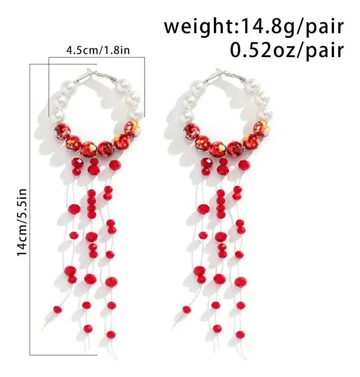 AROS PENDIENTES CON BORLA Y PERLAS IMITACION ELEGANTES - 4
