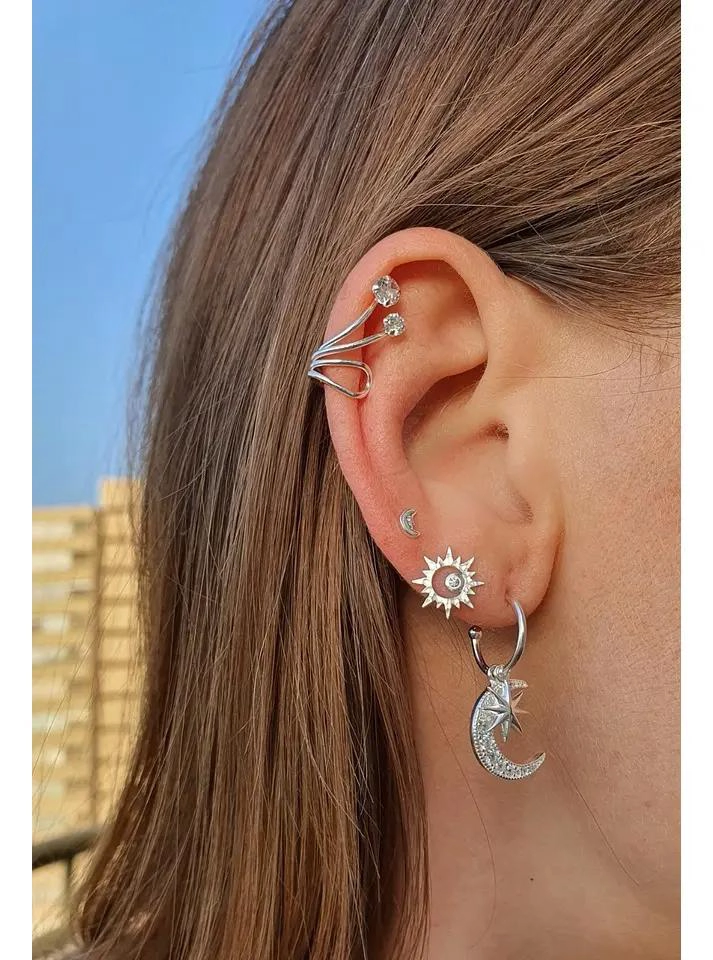 AROS LUNA DE PLATA 925 HIPOALERGE NICOS PARA PERFORACIONES - 2