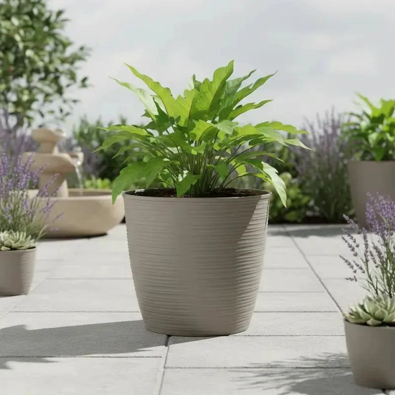 MACETA REDONDA ESTILO PIEDRA 33 CM PARA PLANTAS - 1