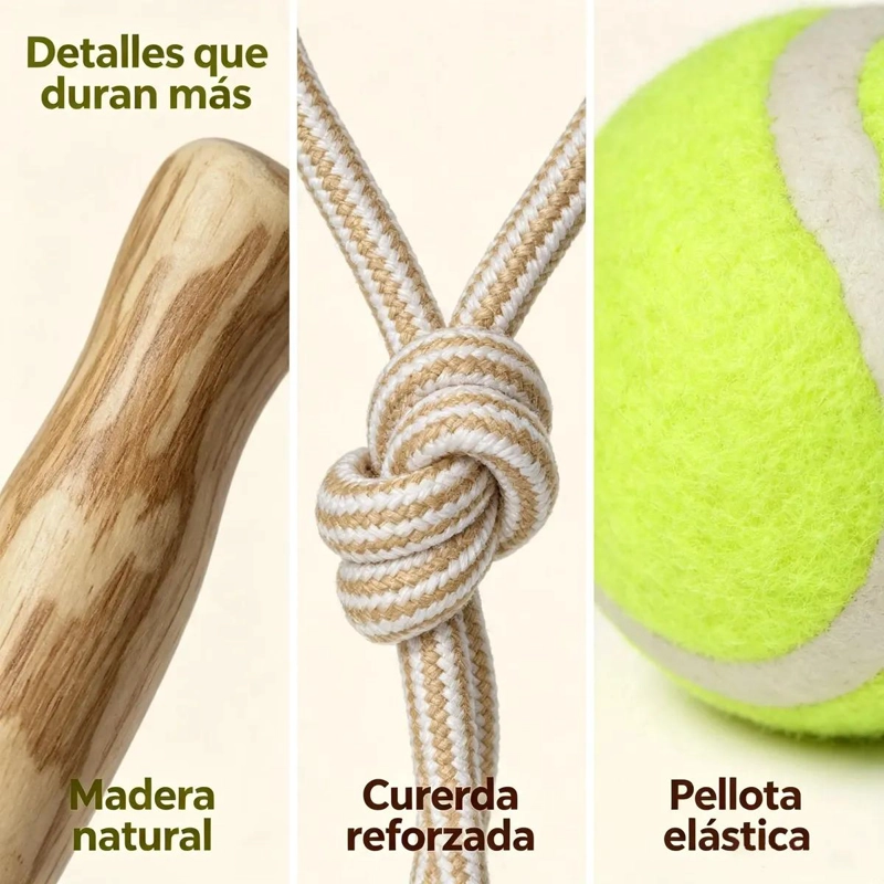 JUGUETE MORDEDOR DE MADERA Y CUERDA PARA PERROS 28X14CM - 10