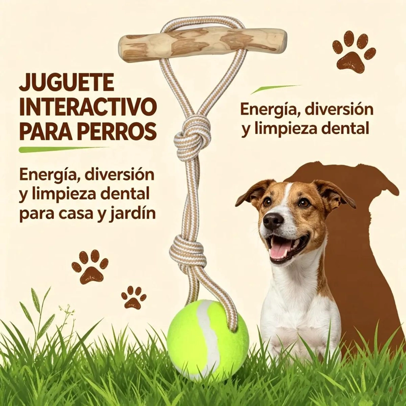 JUGUETE MORDEDOR DE MADERA Y CUERDA PARA PERROS 28X14CM - 6