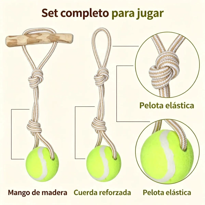 JUGUETE MORDEDOR DE MADERA Y CUERDA PARA PERROS 28X14CM - 8