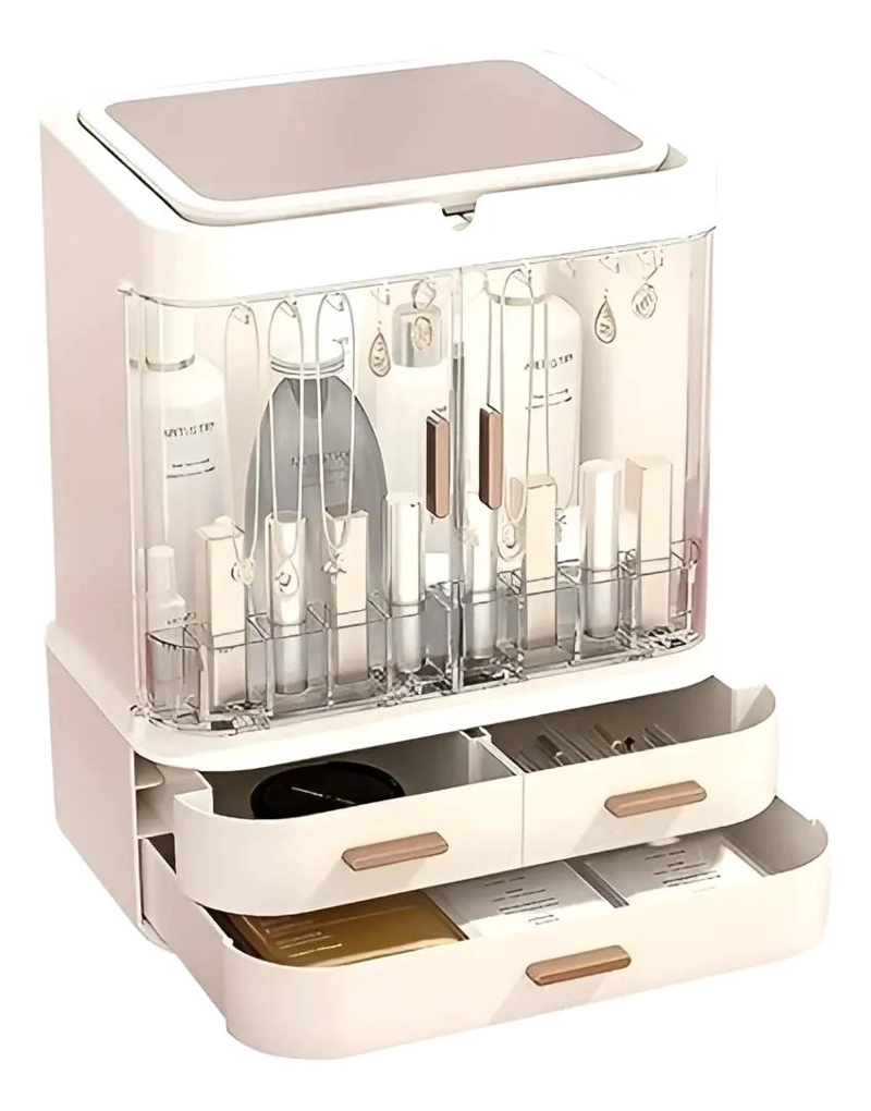 ORGANIZADOR DE MAQUILLAJE CON ESPEJO LED Y COMPARTIMENTOS - 1