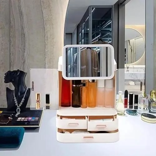 ORGANIZADOR DE MAQUILLAJE CON ESPEJO LED Y COMPARTIMENTOS - 2
