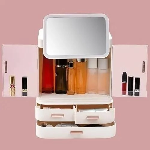 ORGANIZADOR DE MAQUILLAJE CON ESPEJO LED Y COMPARTIMENTOS - 3
