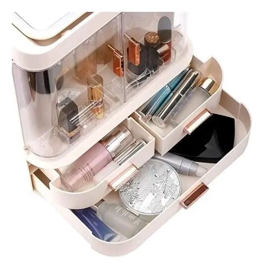 ORGANIZADOR DE MAQUILLAJE CON ESPEJO LED Y COMPARTIMENTOS - 4