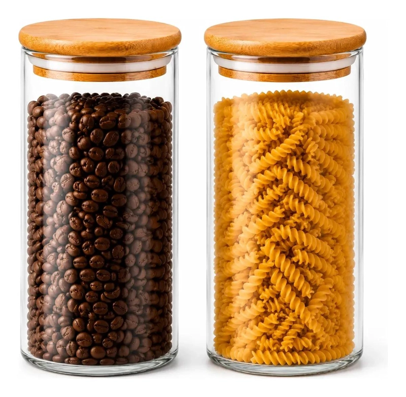 PACK DE 2 FRASCOS DE VIDRIO HERME TICO CON TAPA DE BAMBU - 1